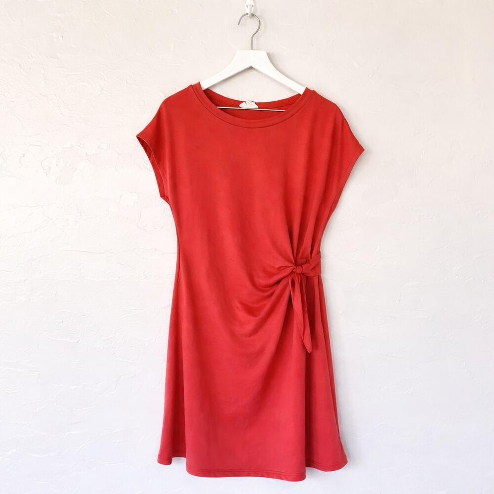 See You Monday Dark Pink Side Tie Shift Dress Women’s Large Short Sleeve